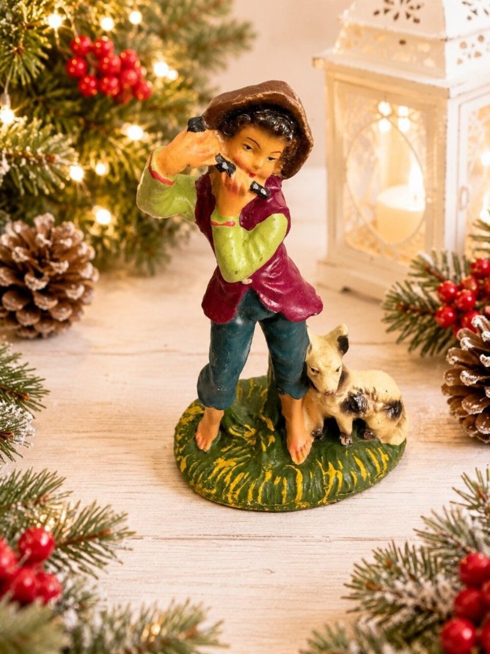 Vintage Italy Pied Piper Paper Mache Figure 4.5" 29¢ Sticker Mid Century